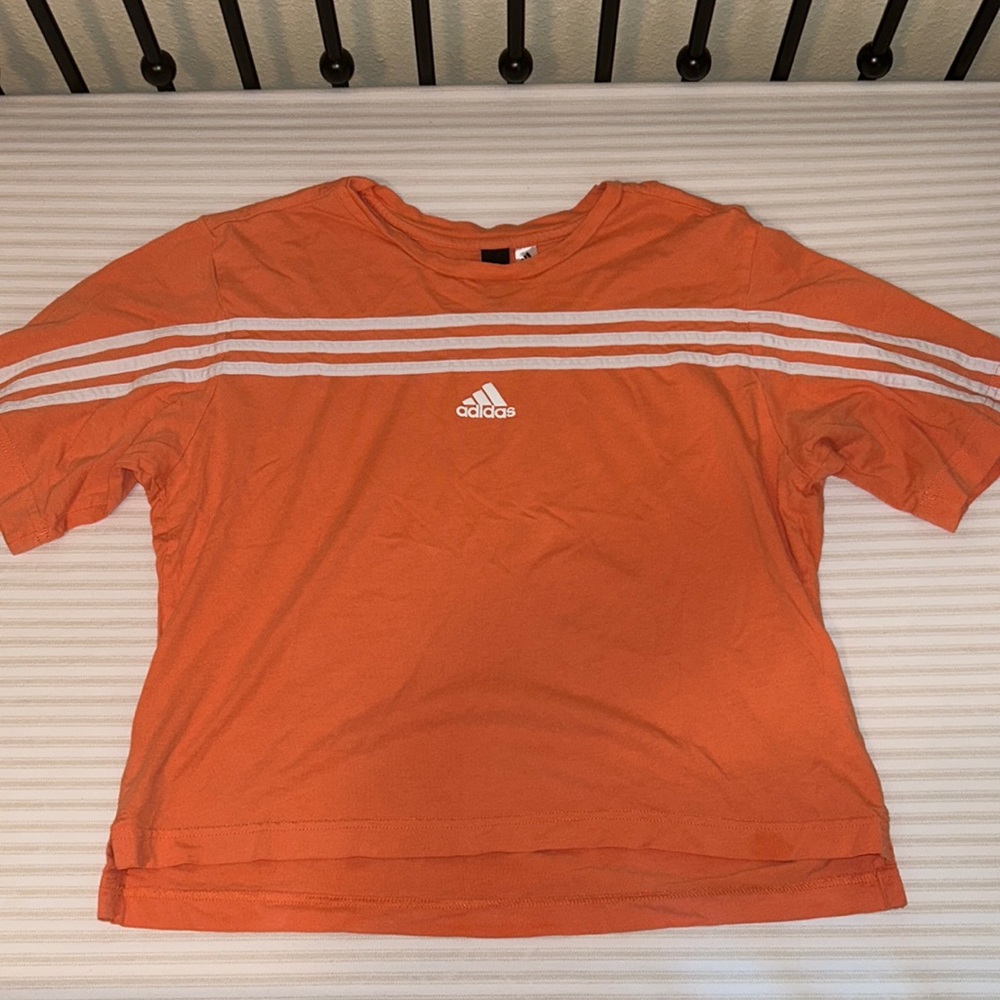 Adidas Orange Cropped Top W/ Stripped Detail size:SMALL